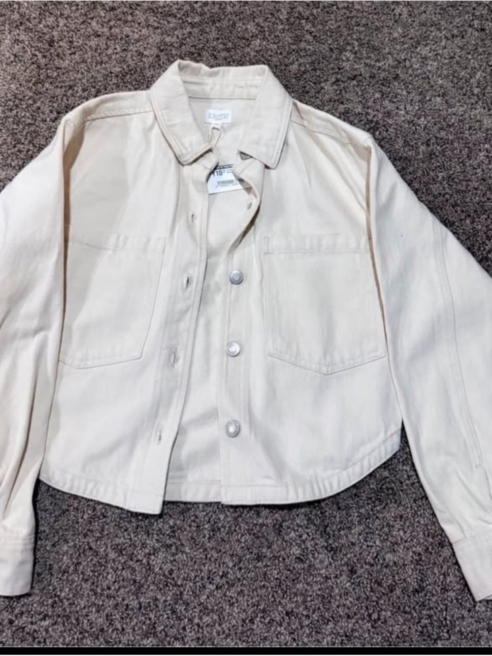 Cropped Cream Jean Jacket with Patch Pockets